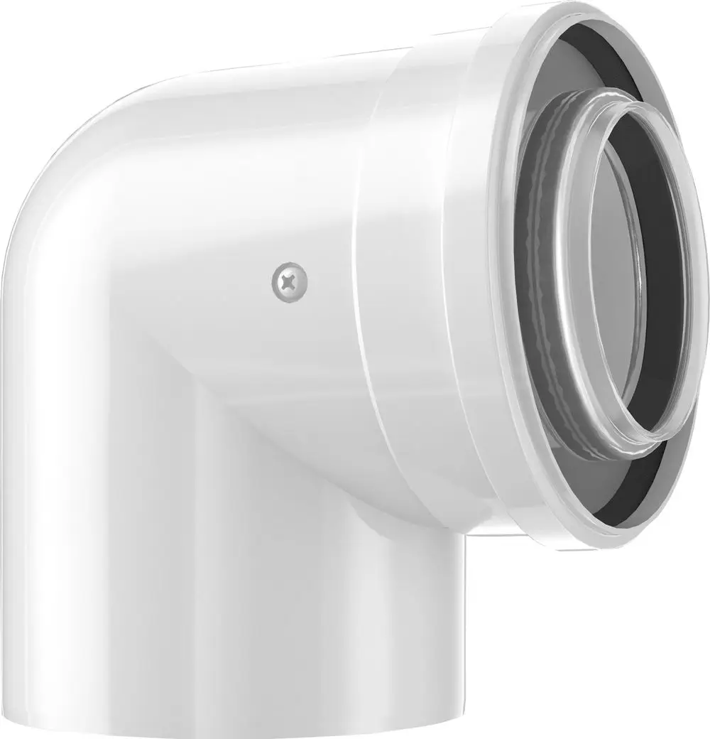 Weiße Kunststoffbögen für Abgasanlagen, mit sicherem Anschluss. Geeignet für Duplex-System. Bosch-kompatible Abgaslösungen.